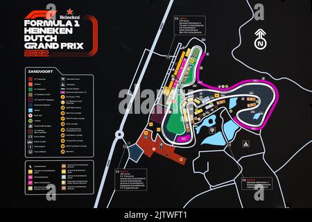 mappa della pista, pista, illustrazione durante la Formula 1 Heineken Dutch Grand Prix 2022, 15th° round del Campionato del mondo FIA di Formula uno 2022 dal 2 al 4 settembre 2022 sul circuito di Zandvoort, in Olanda, Belgio - Foto: Antonin Vincent / DPPI/DPPI/LiveMedia Foto Stock