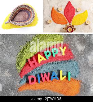 Collage per vacanze indiane Diwali (Festival delle luci) Foto Stock