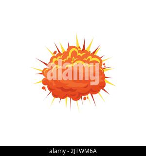 Stella scoppiare rosso e giallo fuoco, esplosione di energia, raggi di fuoco, luce flash isolato cartone animato icona. La palla di fuoco vettoriale, il colpo magico di energia termica, l'energia nucleare esplode. Distruzione atomica, effetto boom Illustrazione Vettoriale
