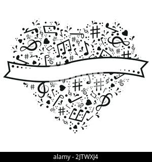 Cuore musicale con note, illustrazione con isolamento vettoriale. Illustrazione Vettoriale
