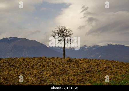 Vicolo di un villaggio sulle montagne abruzzesi. Viaggio nell'Appennino italiano Foto Stock