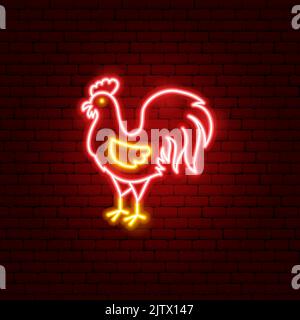 Pollo cinese Zodiac Neon Illustrazione Vettoriale