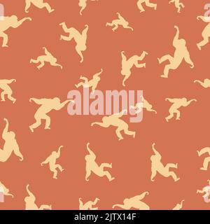 Scimmia diffusa ripetizione disegno vettoriale senza giunture isolato su uno sfondo quadrato Illustrazione Vettoriale