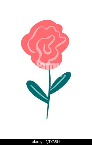 Illustrazione vettoriale di un fiore di rosa astratto rosso disegnato in uno stile piatto. Illustrazione Vettoriale