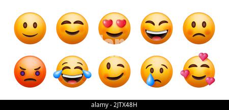 3D set di emoticon isolati Illustrazione Vettoriale