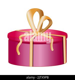 Confezione regalo. Confezione regalo di benvenuto rossa per natale, San Valentino, compleanno, giorno della madre o giorno della donna.pacchetto rotondo con nastro e arco per regalo di festa Illustrazione Vettoriale