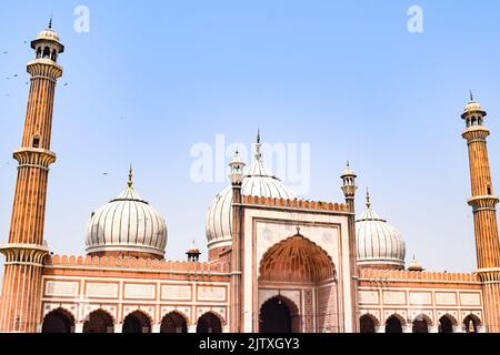 Dettagli architettonici della Moschea di Jama Masjid, Vecchia Delhi, India, la spettacolare architettura della Grande Moschea del Venerdì (Jama Masjid) a Delhi 6 durante Foto Stock