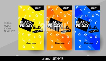 Modello di storia promozionale per i social media del Black Friday, modello di post sui social media modificabile. Background per la vendita di promozioni sui social media. Modello banner. Illustrazione vettoriale. Illustrazione Vettoriale