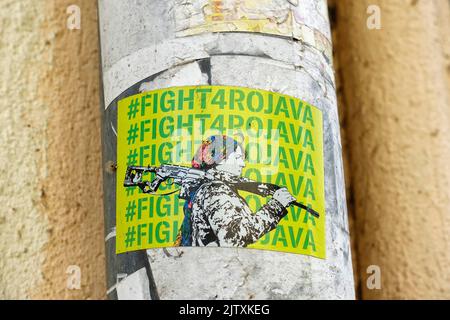 Adesivo, supporto Rojava, Germania Foto Stock