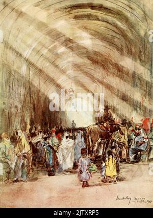 BAZAR DI SETA A DAMASCO, Siria (colore) frontespizio dal libro ' NILO AD ALEPPO ' DA HECTOR DINING CAPITANO. ESERCITO AUSTRALIANO ILLUSTRATO DA JAMES MCBEY EDITORE NEW YORK, MACMILLAN 1920 AL CAVALIERE LEGGERO DELL'AUSTRALIA E AI CAVALLI CHE SI SONO LEVATI ACCANTO A LORO QUESTO LIBRO È DEDICATO Foto Stock