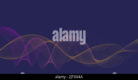 Sfondo viola astratto con linee ondulate in rosa e giallo utile per copertina, banner, brochure Illustrazione Vettoriale