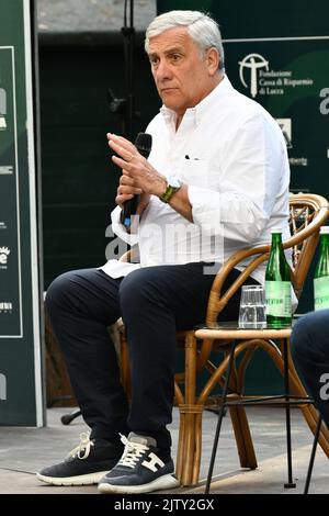 1 settembre 2022, Marina di Pietrasanta, Lucca, Italia: Antonio Tajani Coordinatore Nazionale di forza Italia durante gli incontri al café de la Versiliana. (Credit Image: © Stefano dalle Luche/Pacific Press via ZUMA Press Wire) Foto Stock