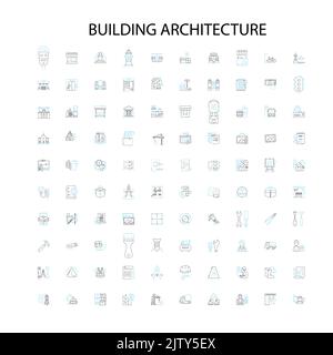 architettura di costruzione icone, segni, simboli di contorno, concetto di illustrazione lineare collezione di linee Illustrazione Vettoriale