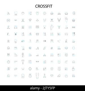 crossfit icone, segni, simboli di contorno, concept lineare illustrazione collezione di linee Illustrazione Vettoriale