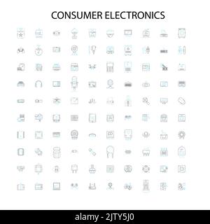 elettronica di consumo icone, insegne, simboli di contorno, concetto di illustrazione lineare collezione di linee Illustrazione Vettoriale