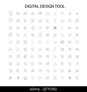 strumenti di progettazione digitale icone, segni, simboli di contorno, concetto di illustrazione lineare collezione di linee Illustrazione Vettoriale