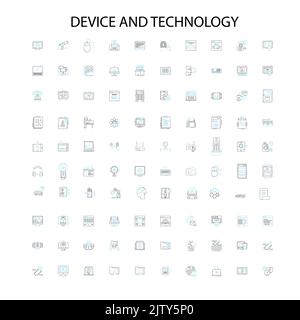 icone di dispositivi e tecnologie, insegne, simboli di contorno, linee di illustrazione lineari concettuali Illustrazione Vettoriale