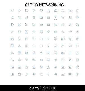 icone di cloud networking, cartelli, simboli di contorno, linee di illustrazione lineari concettuali Illustrazione Vettoriale