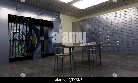 3D rendering di una banca vault sicuro Foto Stock