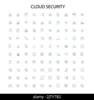 icone di sicurezza del cloud, cartelli, simboli di contorno, linee di illustrazione lineari concettuali Illustrazione Vettoriale