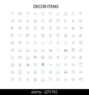 elementi di arredamento icone, segni, simboli di contorno, concetto lineare illustrazione collezione di linee Illustrazione Vettoriale