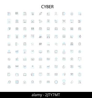 cyber icone, insegne, simboli di contorno, concept lineare illustrazione collezione di linee Illustrazione Vettoriale