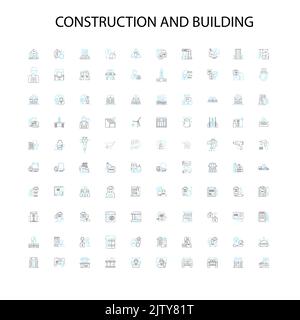 costruzione e costruzione icone, insegne, simboli di contorno, concetto lineare illustrazione collezione di linee Illustrazione Vettoriale