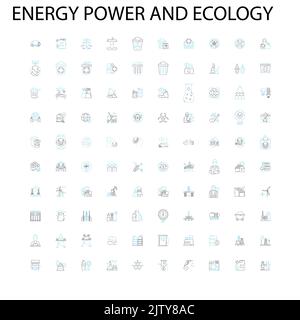 icone di energia e ecologia, segni, simboli di contorno, illustrazione lineare concettuale collezione di linee Illustrazione Vettoriale