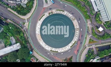 Hotel Indonesia rotonda Bundaran HI da sopra Foto Stock