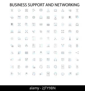 icone, insegne, simboli di contorno, linee di illustrazione lineari concettuali per il supporto aziendale e il networking Illustrazione Vettoriale