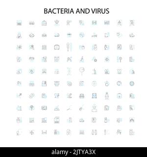 icone di batteri e virus, segni, simboli di contorno, concetto di illustrazione lineare linea di raccolta Illustrazione Vettoriale