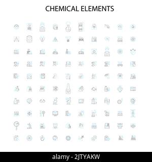 elementi chimici concetto icone, segni, simboli di contorno, concetto illustrazione lineare collezione di linee Illustrazione Vettoriale
