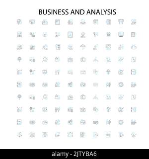icone commerciali e di analisi, insegne, simboli di contorno, linee di illustrazione lineari concettuali Illustrazione Vettoriale