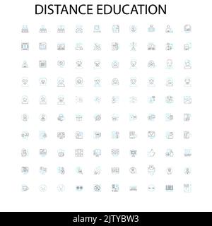icone di educazione a distanza, segni, simboli di contorno, concetto di illustrazione lineare collezione di linee Illustrazione Vettoriale