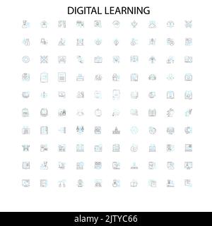 icone di apprendimento digitale, insegne, simboli di contorno, illustrazione lineare concettuale collezione di linee Illustrazione Vettoriale
