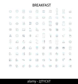 icone per colazione, insegne, simboli di contorno, concetto di illustrazione lineare collezione di linee Illustrazione Vettoriale