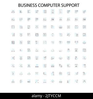 business computer supporto icone, insegne, simboli di contorno, concetto lineare illustrazione collezione di linee Illustrazione Vettoriale