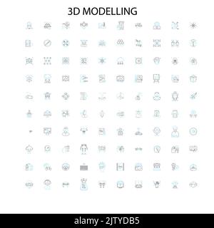 icone di modellazione 3d, segni, simboli di contorno, concetto di illustrazione lineare collezione di linee Illustrazione Vettoriale