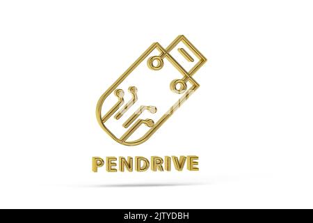 Icona Golden 3D Pendrive isolata su sfondo bianco - rendering 3D Foto Stock