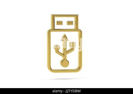 Icona Golden 3D Pendrive isolata su sfondo bianco - rendering 3D Foto Stock