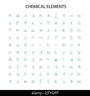 elementi chimici icone, segni, simboli di contorno, concetto di illustrazione lineare collezione di linee Illustrazione Vettoriale