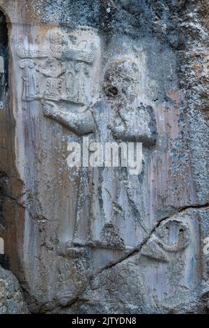Alcuni ortostati nel sito archeologico di Yazilikaya, Corum, Turchia Foto Stock