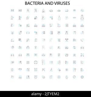 icone di batteri e virus, segni, simboli di contorno, linee di illustrazione lineari concettuali Illustrazione Vettoriale