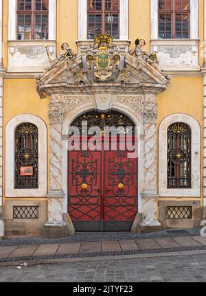 Portale della casa barocca (Barockhaus), Neissstrasse, Görlitz, Germania Foto Stock