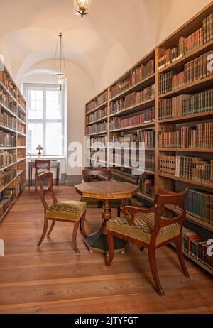 Sala bibliotecaria, Biblioteca delle Scienze dell'alta Lusazia, Barockhaus, Görlitz (Goerlitz), Germania Foto Stock