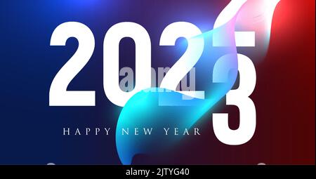 2023 numeri in stile neo futuristico con forma astratta ondulata per poster di eventi, copertina di biglietti d'auguri, calendario 2023 design, invito a celebrare nuovo Illustrazione Vettoriale
