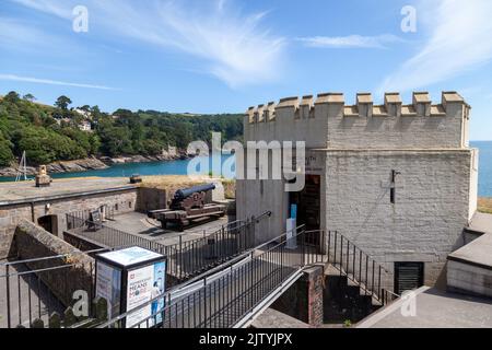 Castello di Dartmouth e cannoni che si affacciano sul Castello di Kingswear, Devon, Inghilterra Foto Stock