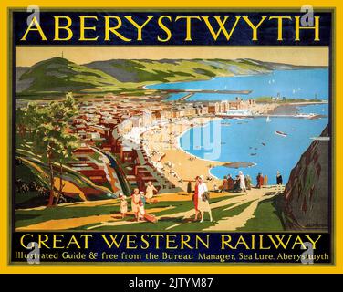 ABERYSTWYTH Vintage Great Western Railway Travel Poster 1930s per Aberystwyth Wales Gran Bretagna Regno Unito Foto Stock