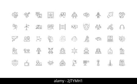Illustrazione del concetto futuro, icone lineari, set di segni di linea, collezione vettoriale Illustrazione Vettoriale