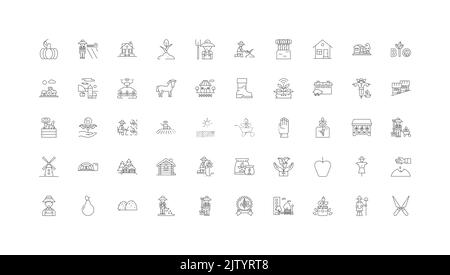 Orticoltura, icone lineari, set di segni lineari, collezione vettoriale Illustrazione Vettoriale